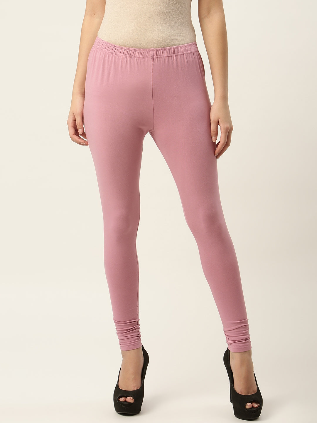 Women Dusty Pink Churidar-Length Leggings