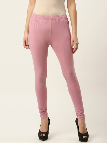 Women Dusty Pink Churidar-Length Leggings