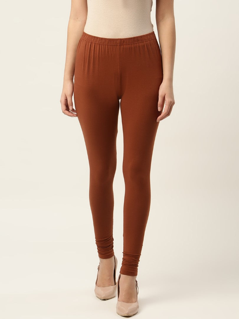 Women Brown Churidar-Length Leggings