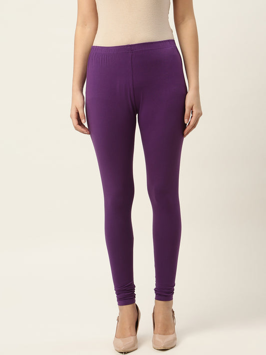 Women Purple Churidar-Length Leggings