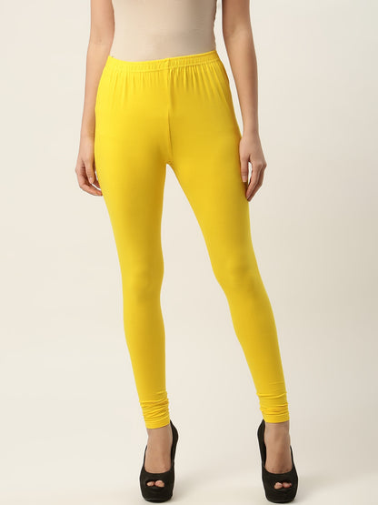 Women Light Yellow Churidar-Length Leggings