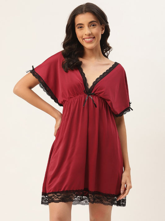 Maroon babydoll/Nighty with Icy Silk Satin