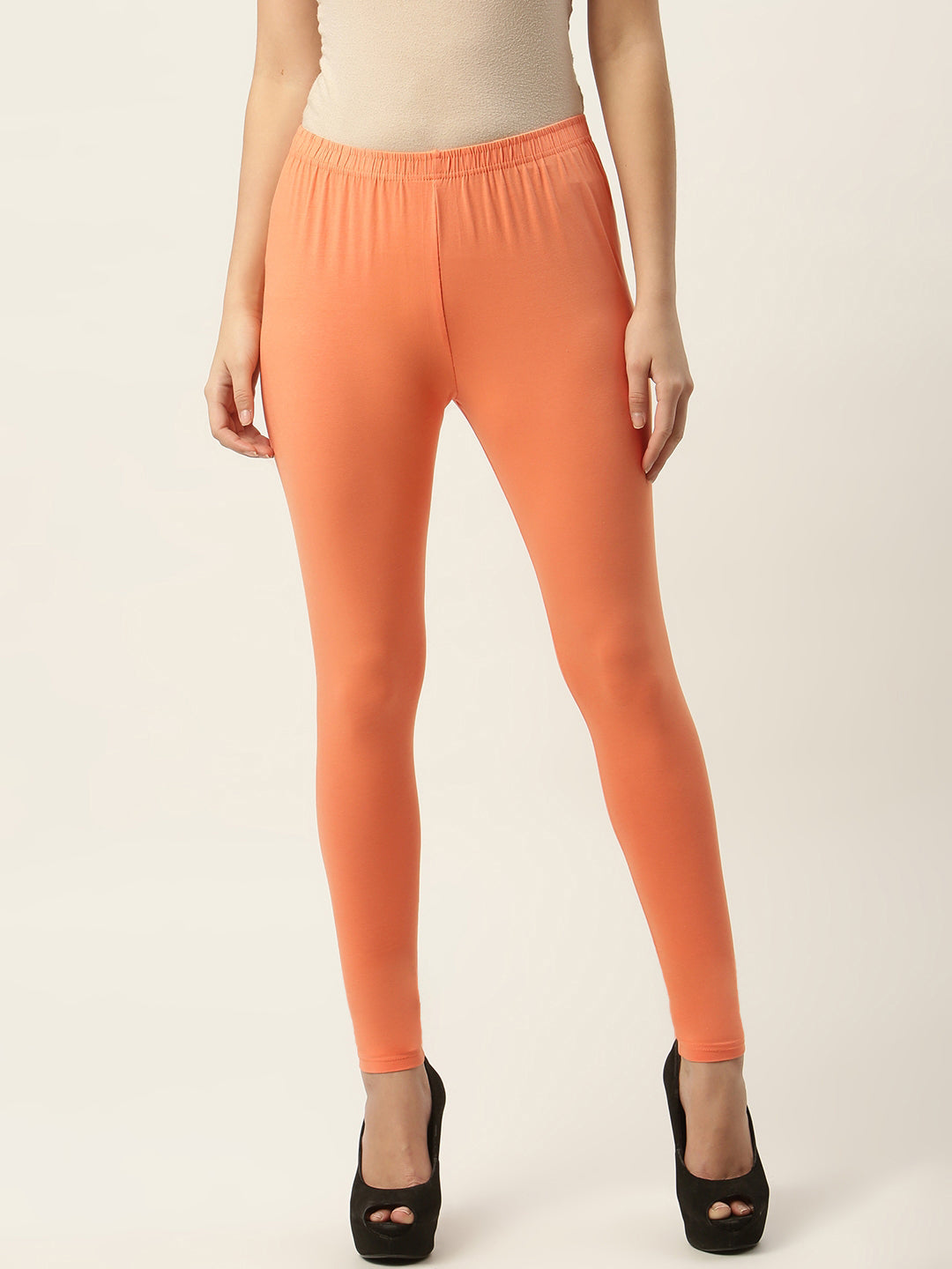 Women Dusty Orange Ankle-Length Leggings