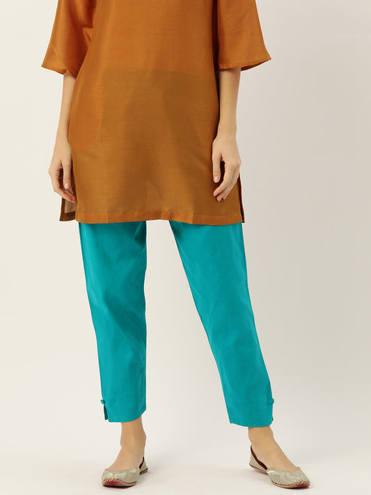 Women Pure Cotton Kurti Pant - Peacock Green