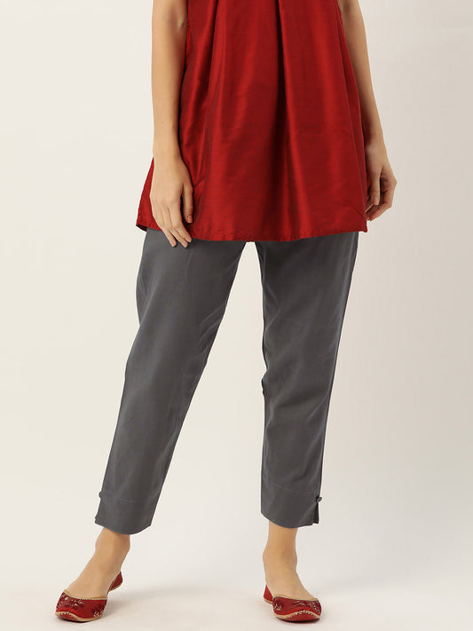 Women Pure Cotton Kurti Pant - Charcoal Grey