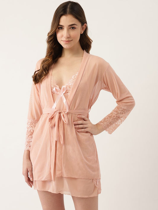 Peach babydoll with satin .