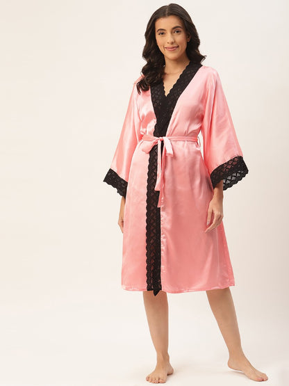 Peach Robe with Satin Fabric