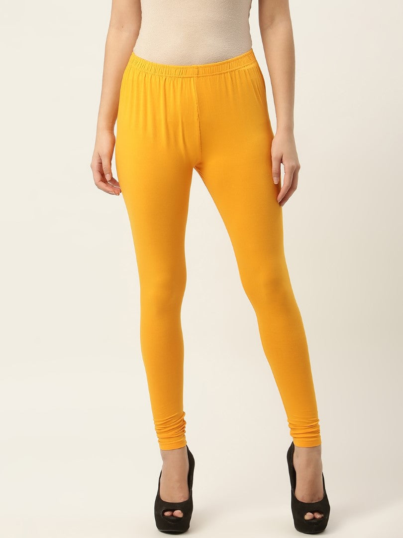 Women Dark Yellow Churidar-Length Leggings