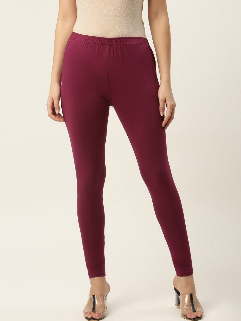 Women Dark Purple Ankle-Length Leggings