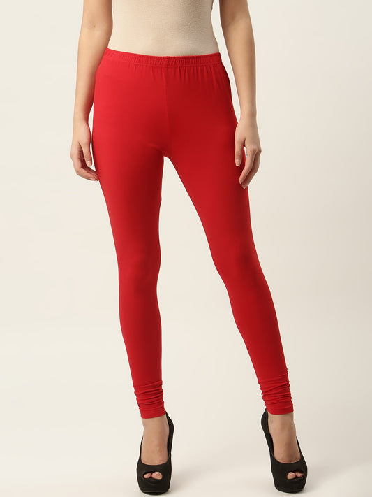 Women Red Churidar-Length Leggings