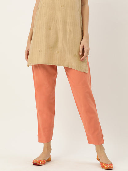 Women Pure Cotton Kurti Pant - Peach Rust