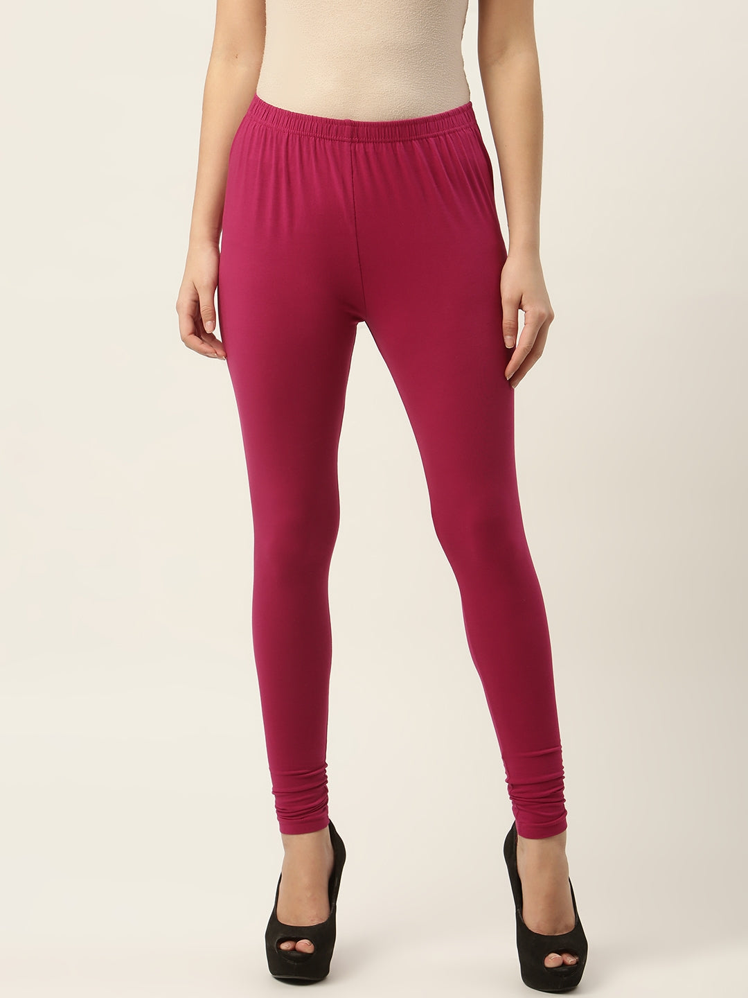 Women Magenta Churidar-Length Leggings