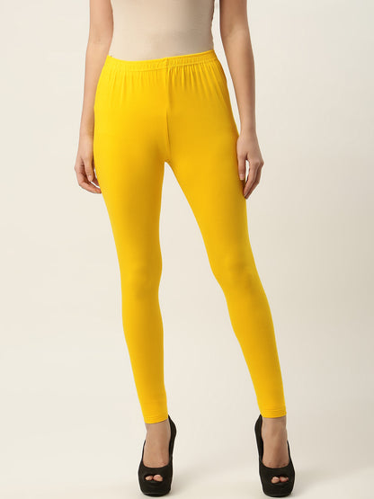 Women Light Yellow Ankle-Length Leggings