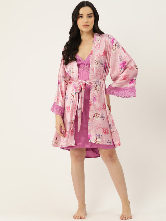 Satin Babydoll Nightwear/ Nighty Robe Set