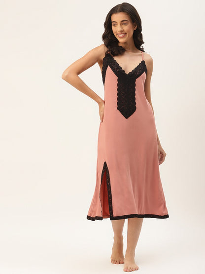 Peach solid Finish Nightwear/Nighty