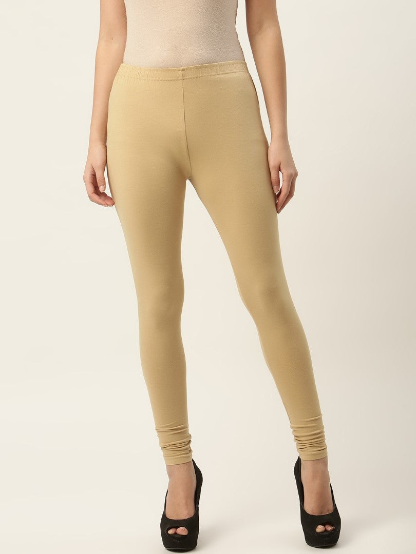 Women Light Khaki Churidar-Length Leggings