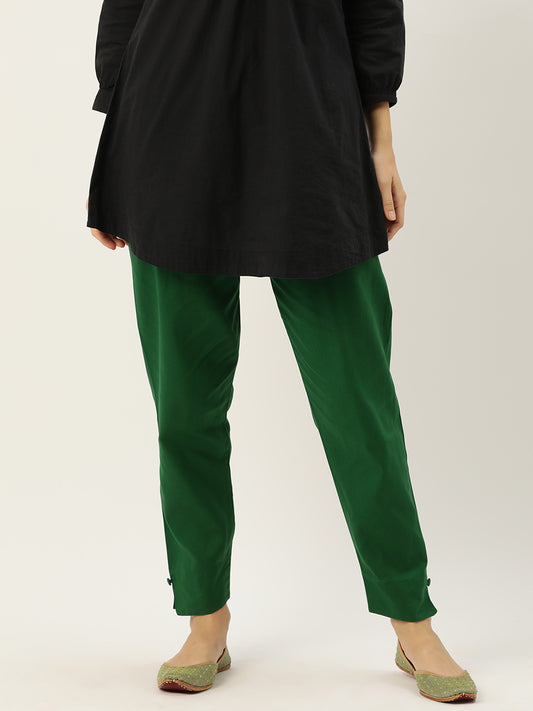 Women Pure Cotton Kurti Pant - Dark Green