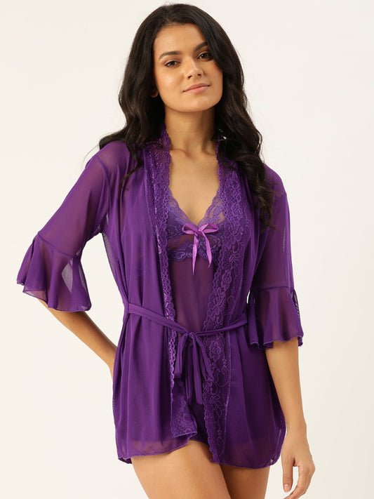 Purple babydoll with satin