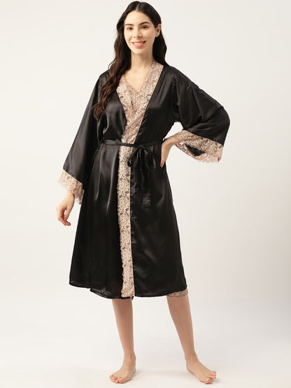 Black Nightwear/nighty with satin