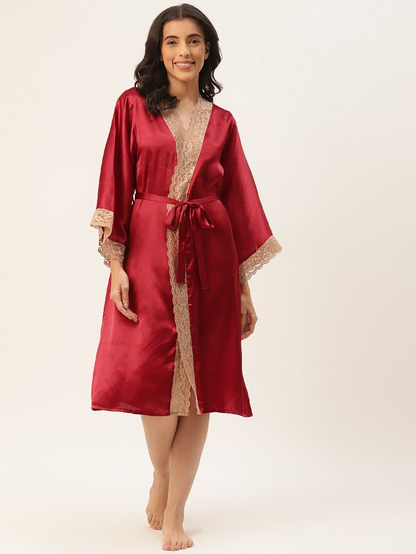 Maroon Robe with Satin Fabric