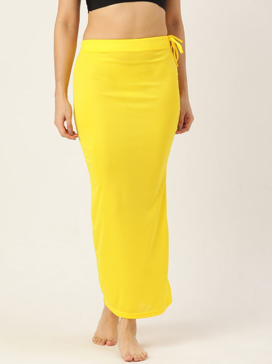 Women Lemon Yellow Solid Saree Shapewear