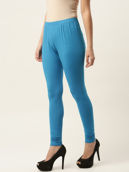 Women Blue Churidar-Length Leggings