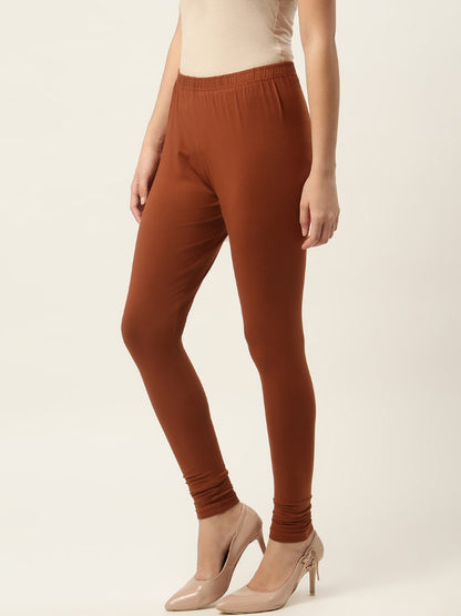 Women Brown Churidar-Length Leggings