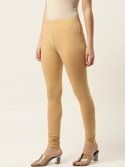 Women Beige Churidar-Length Leggings