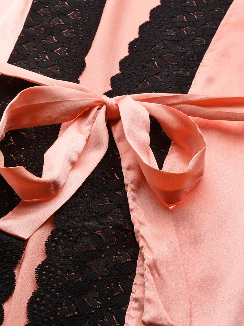 Peach Nightwear/nighty with satin