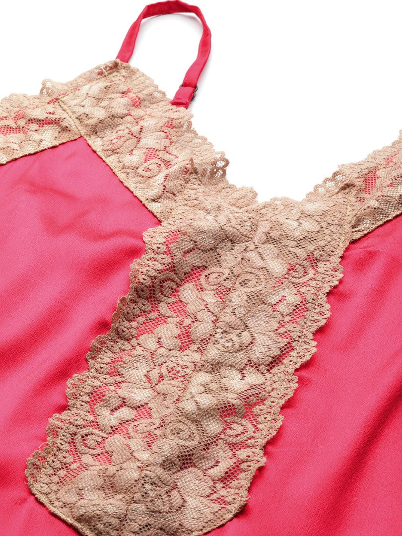 Rose Satin Nightwear/Nighty with Lace detail.