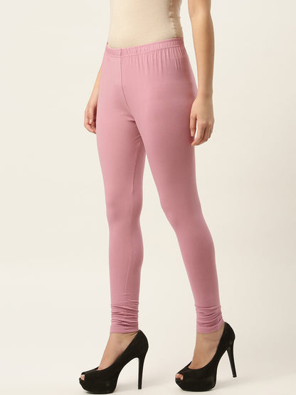 Women Dusty Pink Churidar-Length Leggings