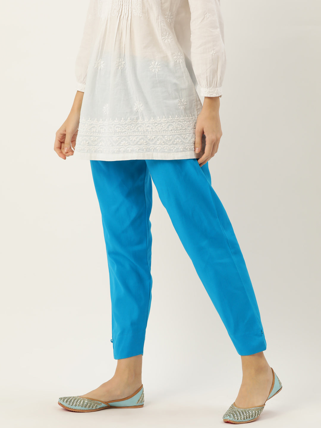 Women Pure Cotton Kurti Pant - Sky Blue