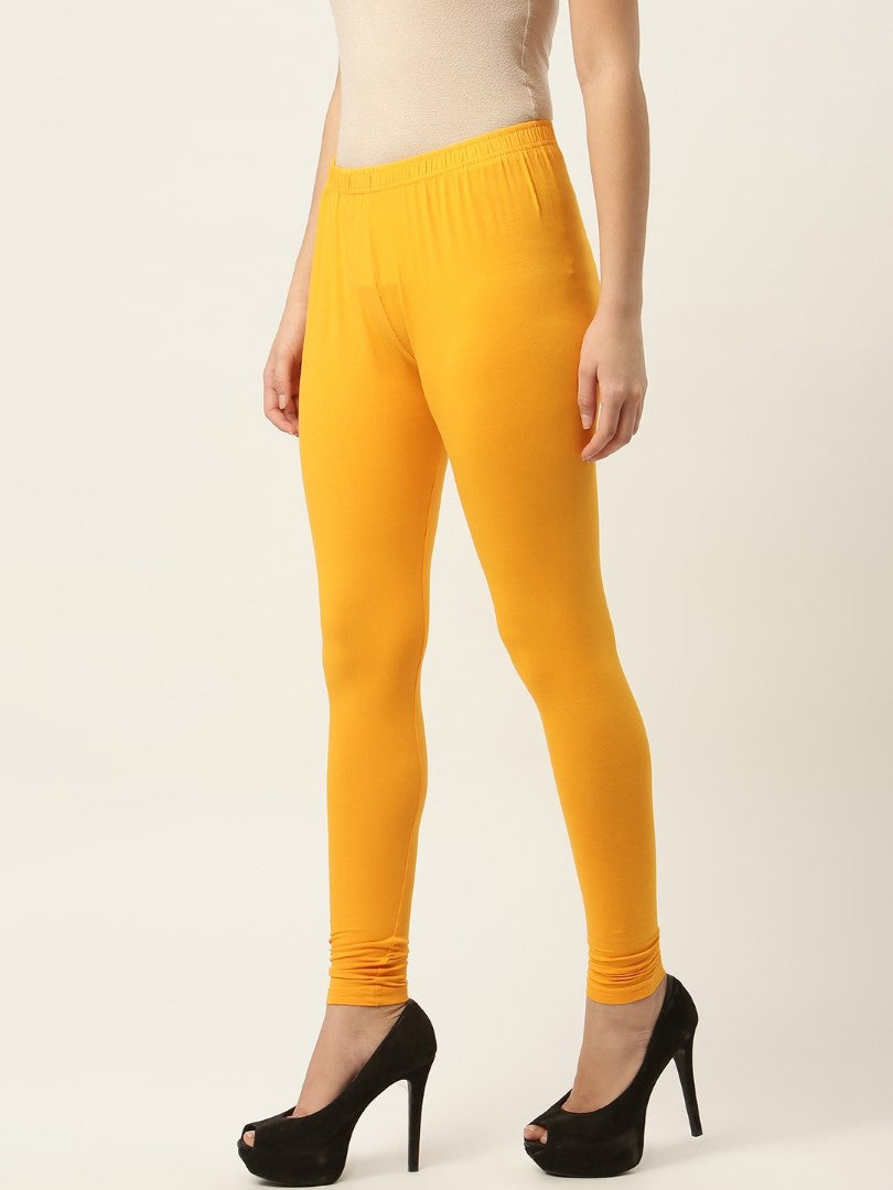 Women Dark Yellow Churidar-Length Leggings