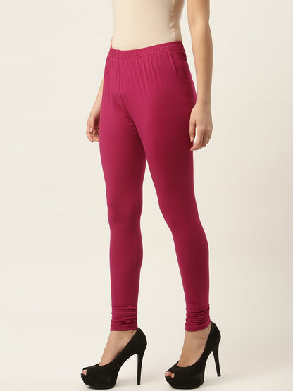 Women Magenta Churidar-Length Leggings