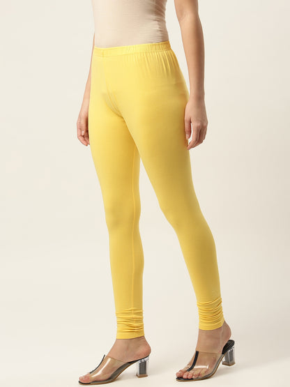 Women Yellow Churidar-Length Leggings