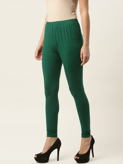 Women Green Churidar-Length Leggings