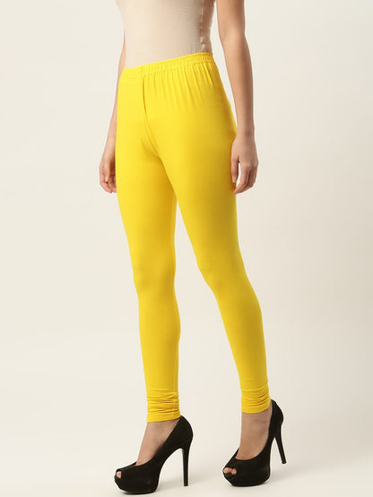 Women Light Yellow Churidar-Length Leggings