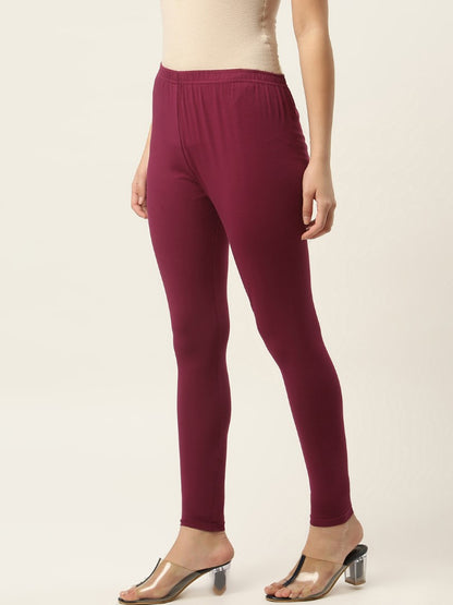 Women Dark Purple Ankle-Length Leggings