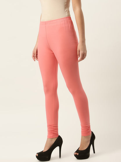 Women Peach Churidar-Length Leggings