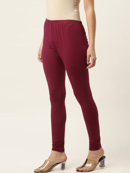 Women Dark Purple Churidar-Length Leggings