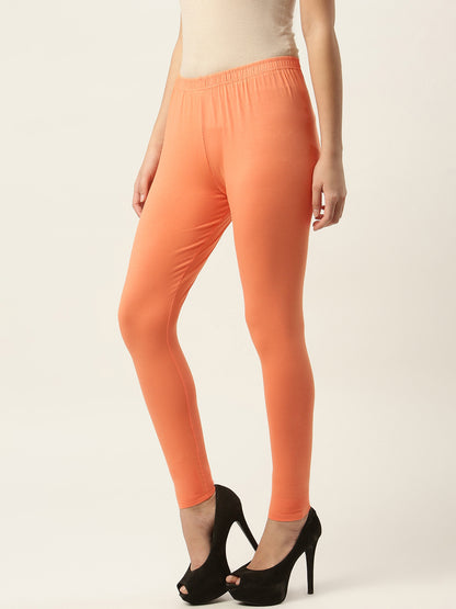 Women Dusty Orange Ankle-Length Leggings