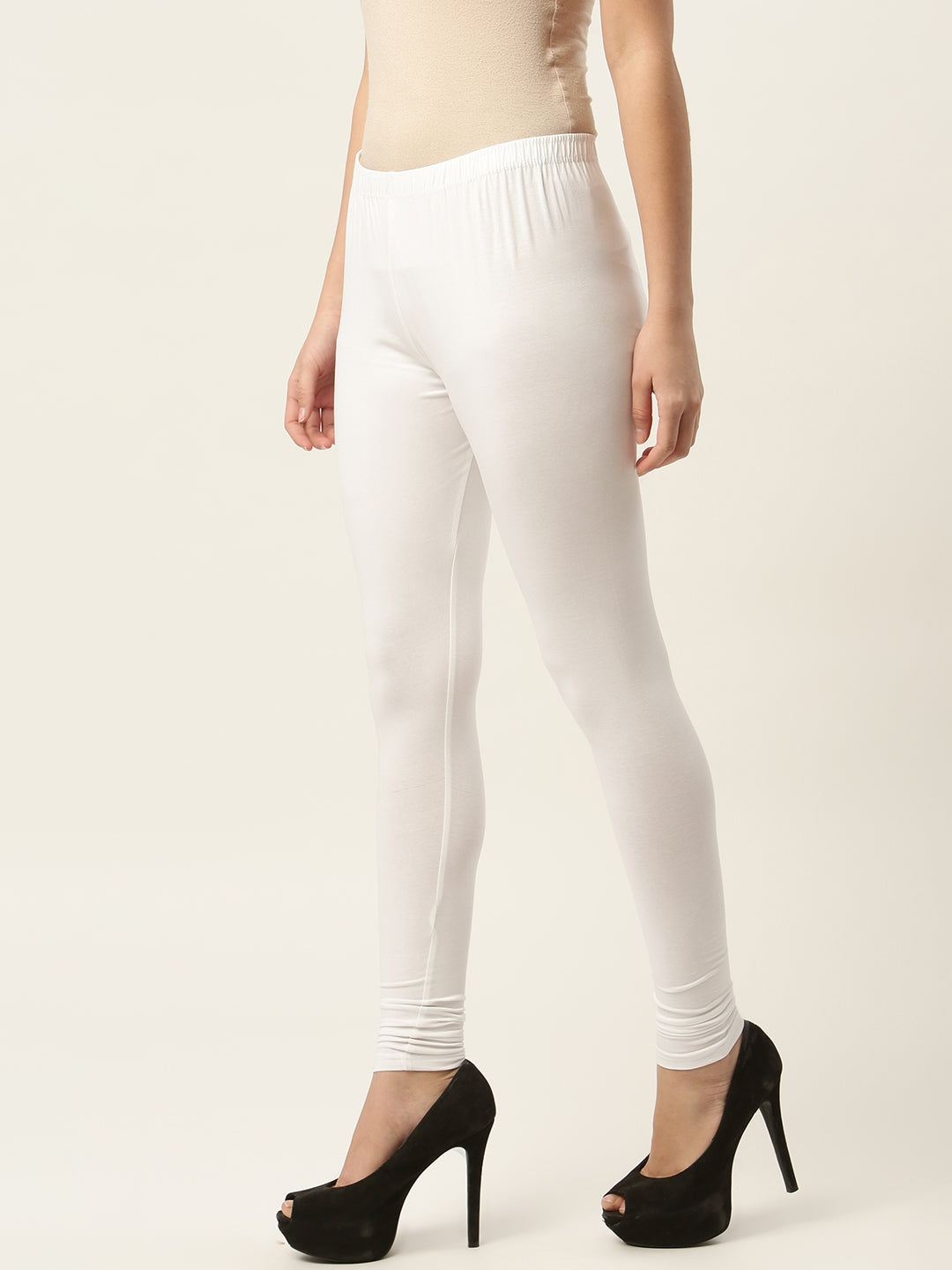 Women White Churidar-Length Leggings