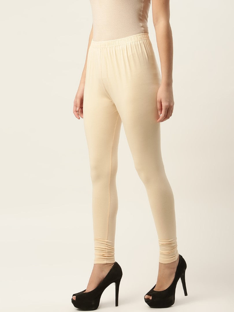 Women Cream Churidar-Length Leggings