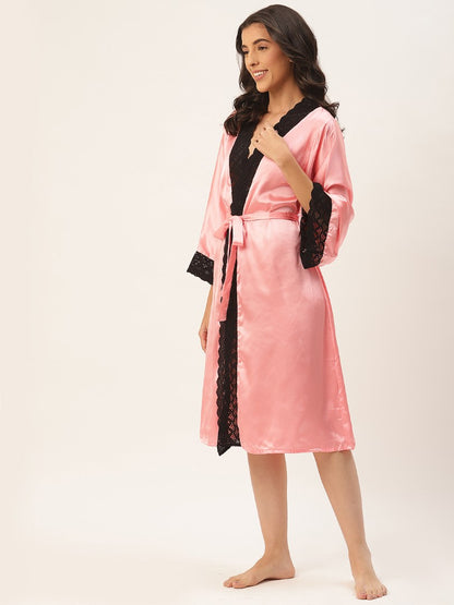 Peach Robe with Satin Fabric