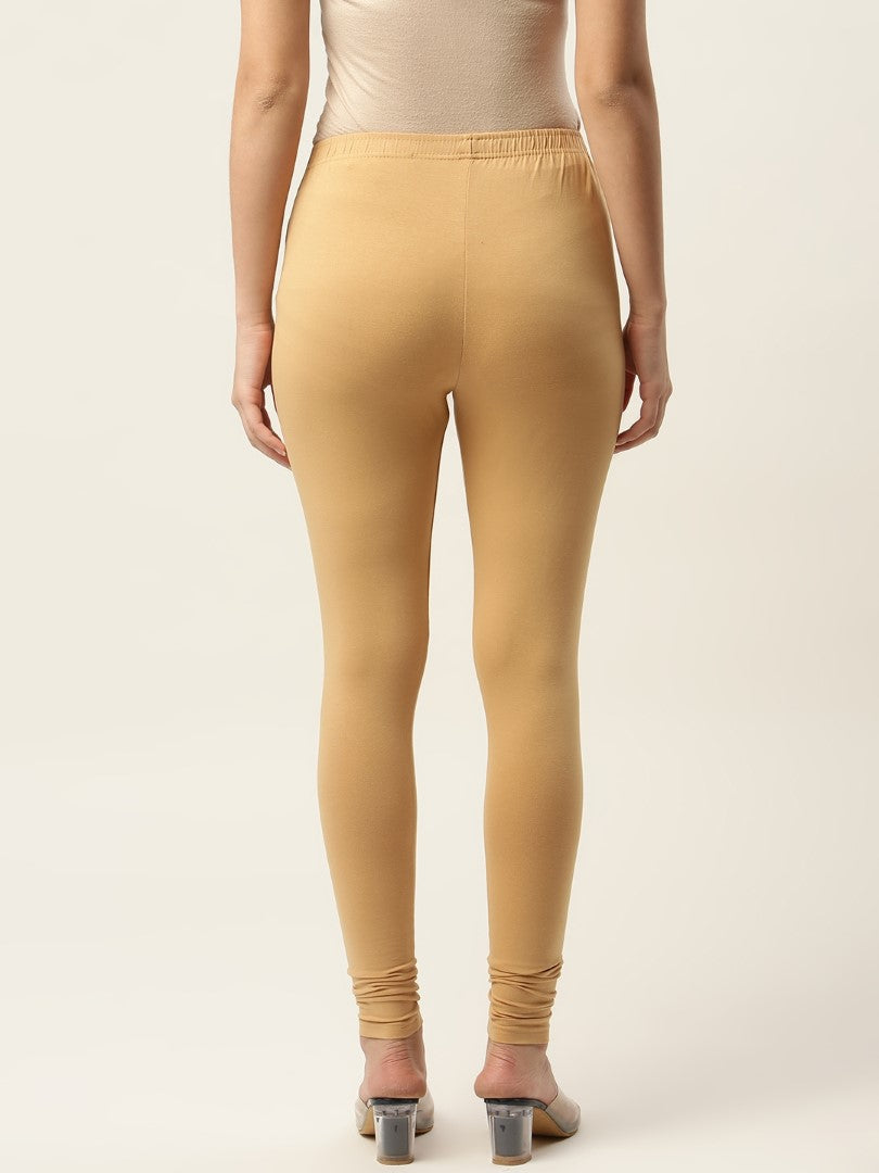 Women Beige Churidar-Length Leggings