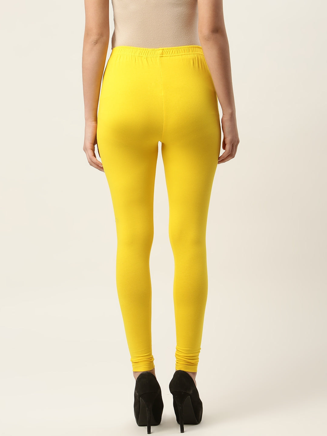 Women Light Yellow Churidar-Length Leggings