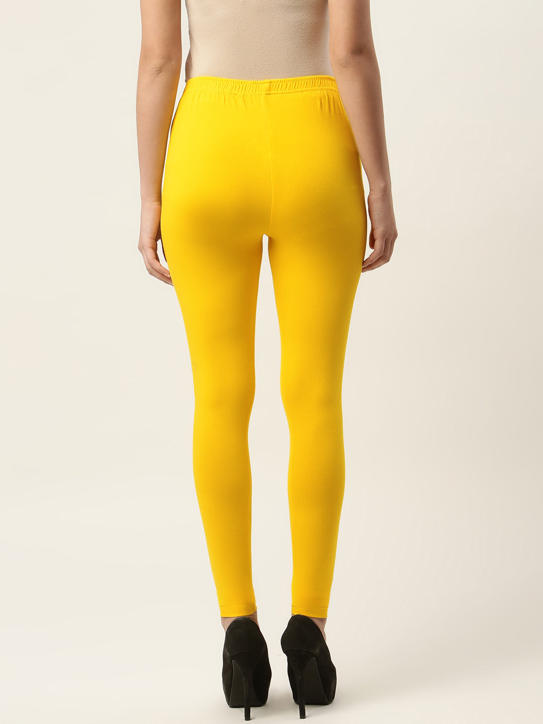 Women Light Yellow Ankle-Length Leggings