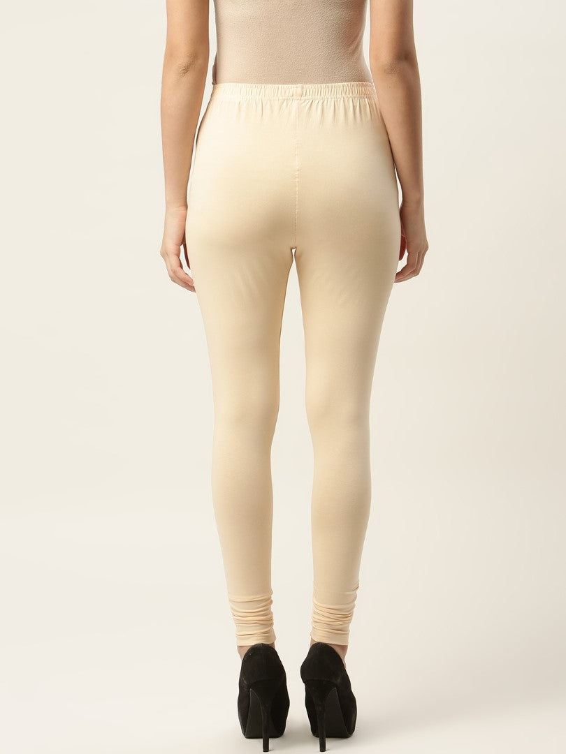 Women Cream Churidar-Length Leggings