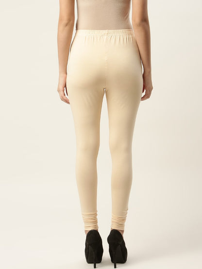 Women Cream Churidar-Length Leggings