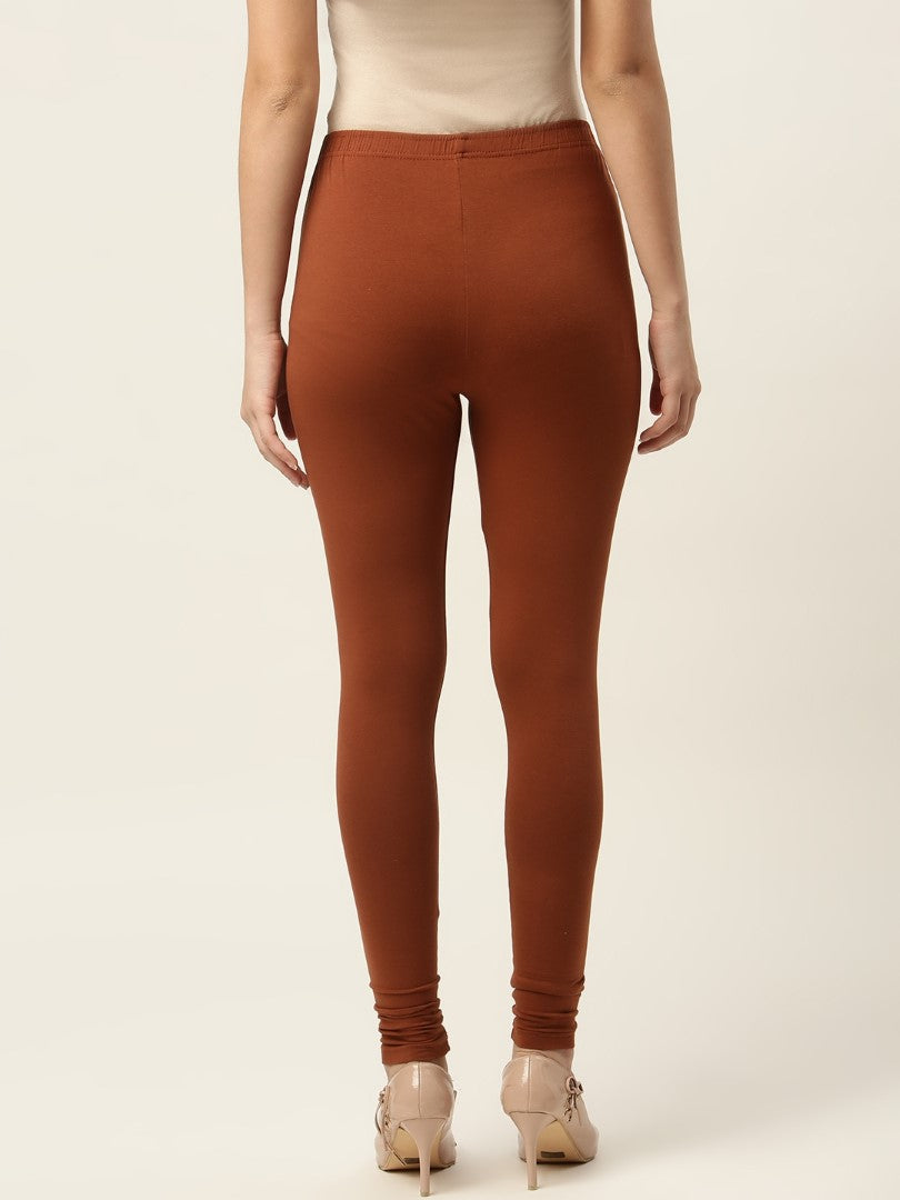 Women Brown Churidar-Length Leggings